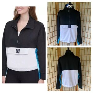 DKNY Sport Color Blocked 1/2 Zip Pullover Top SZ L NWT Activewear